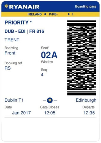Ryanair biglietto aereo esempio